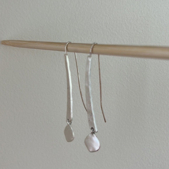 Hammered Silver Dangle Earrings - Picture 4 of 8